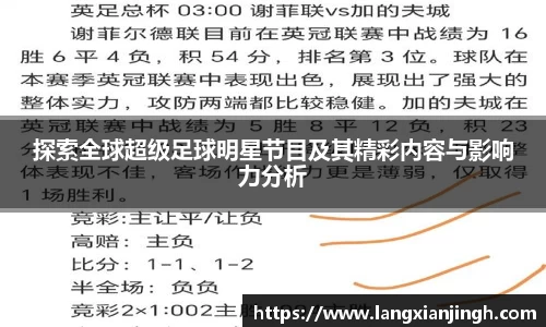 探索全球超级足球明星节目及其精彩内容与影响力分析